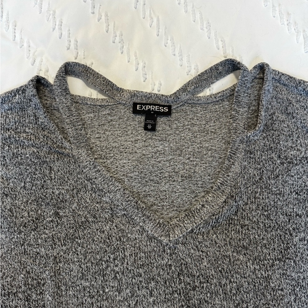 Express super soft thin gray v-neck sweater with cut out at neckline